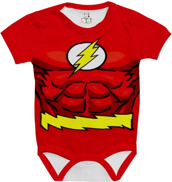 Body de Bebê Personalizado Traje Fantasia Super Heroi Velocista The Flash