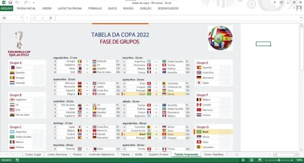 Planilha Controle De Bolão Da Copa 2022 - Catar DOWNLOAD