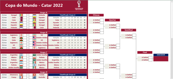 Tabela da Copa do Mundo 2022 em Excel Baixe Grátis