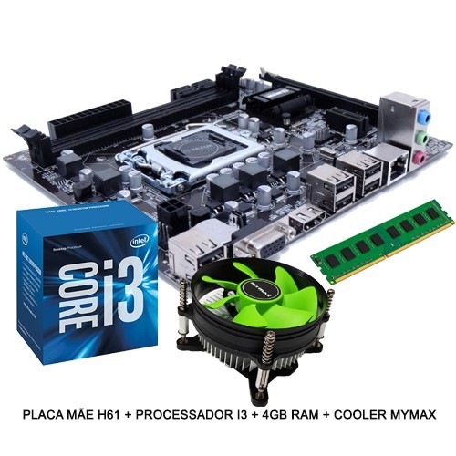 Kit I3 + Placa Mãe Intel H61 1155 + 4gb Ddr3 + Cooler Novo