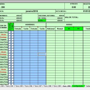 Planilha Cartão de Ponto e Controle de Horas Extras Para 200 Funcionários